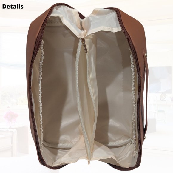 Large Capacity Toiletry & Makeup Bag - Waterproof PU Leather - Brown - Picture 5 of 7